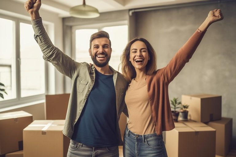 um homem e uma mulher parados em uma sala com caixas moveis imagem generativa de ia Grande 1536x1024 1